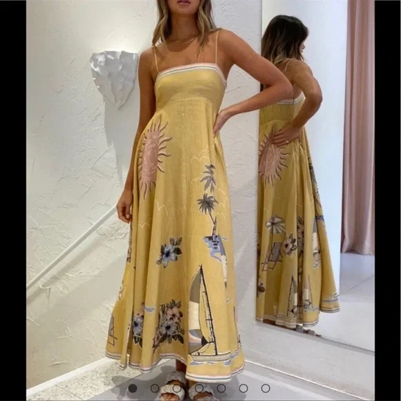 Soleil Shades Summer Sunset Maxi Dress Full A Line Lanon Cotton Long Maxi - Picture 2 of 9